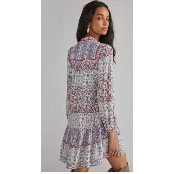 Anthropologie Spliced Tunic Dress Grey Motif Boho Tiered Small Petite - Picture 3 of 7